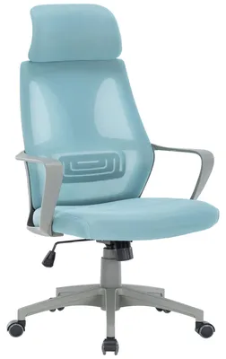 Produktbild von Bürostuhl mit Lordosenstütze im Netzstoff-Design Schreibtischstuhl mit Wippfunktion ergonomischer Drehstuhl mit einer verstellbaren atmungsaktiven Rückenlehne,Farbe:Grau/Blau