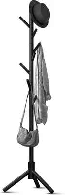 Image de Porte-manteau autoportant, 175 cm – Porte-manteau sur pied – Porte-manteau en bois – Porte-manteau debout – 8 crochets (3 pieds, noir)
