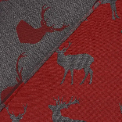 Produktbild von Dekostoff Meterware Plaidstoff Wendestoff Cosy Hirschen rot grau 1,40m