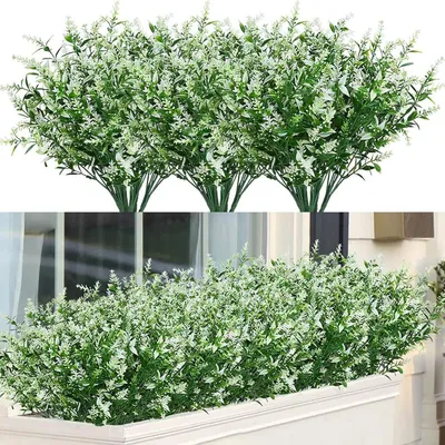 Produktbild von 12 Bündel künstliche Sträucher, künstliche Blumen, UV-Kunstpflanzen, künstliche Pflanzen im Freien – künstliche Pflanzen und Blumen für Zuhause, Garten (weiß)