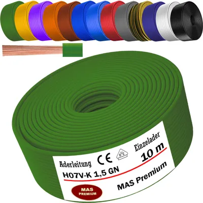 Produktbild von 10m Aderleitung H07 V-K GN 1x1,5 mm² Grün Einzelader flexibel
