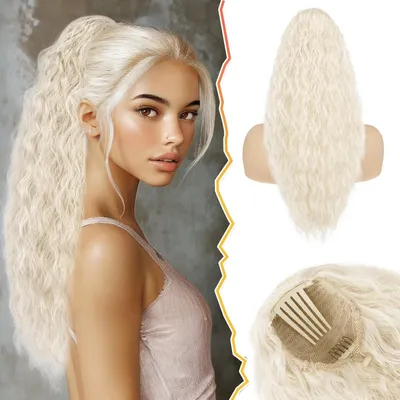 Zdjęcie produktu dla Blond kucyk z kręconymi włosami 56 cm Syntetyczne przedłużenie Kucyk Clip