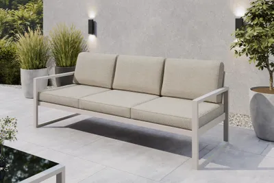Produktbild von Margaret Hadas24 Gartensofa 3 Sitzer Outdoor Madera Lounge Couch Terrasse wetterfest Balkonmöbel Sitzbank mit Lehne, Gartenmöbel kaschmir, ecru