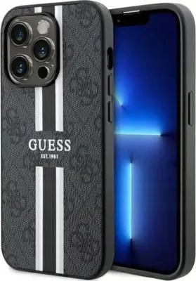 Obrázek produktu pro Guess GUHMP14XP4RPSK iPhone 14 Pro Max 6.7 black/black pevné pouzdro 4G s potiskem pruhů MagSafe pouzdro na mobilní telefon