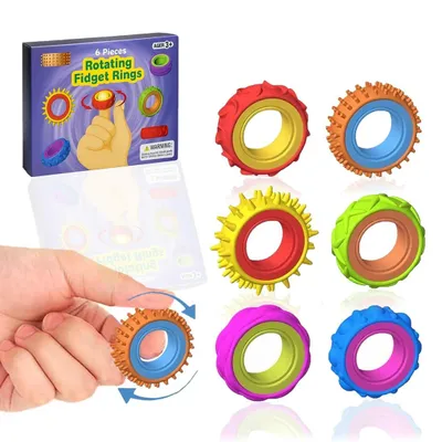 Produktbild von 6 Stück Zappelring Set zur sensorischen Entspannung, Fidget Toys für Kinder und Erwachsene zur Konzentration und Ruhe, Beruhigendes Spielzeug bei