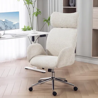 Produktbild von Bürostuhl ergonomisch mit verstellbarer Kopfstütze, Schreibtischstuhl Homeoffice Polyester Hellgrau | 75x65x123 cm | 13 cm Sitzpolster | Kippfunktion