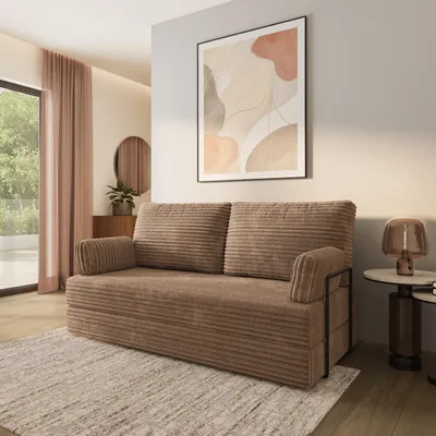 Produktbild von Masseno Schaumstoffsofa SILAR mit Schlaffunktion, Schlafsofa, Wohnzimmersofa, Couch, Sofa, Bettsofa, Kordstoff – Beige TILIA 17