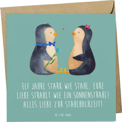 Produktbild von Mr. & Mrs. Panda Grußkarte 11. Hochzeitstag Stahlhochzeit - Meeresbrise - Geschenk, Glückwunschkarte, Heirat, Geschenke, Heiraten, feiern, Hochzeitsgeschenk, anlasskarte
