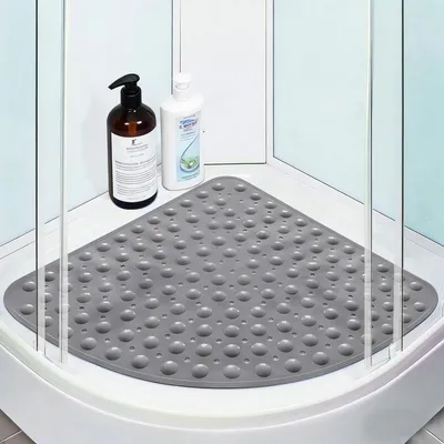Image de Tapis de douche antidérapant, gris, de 65x65 cm, avec ventouses, pour douche et baignoire