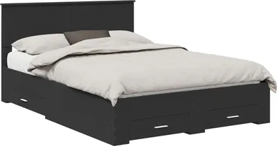 Produktbild von Bettrahmen mit Kopfteil Schwarz 140 x 190 cm Holzwerkstoff