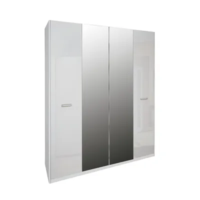 Produktbild von 4-türiger Kleiderschrank Weiß Hochglanz / Matt – 1830 × 2250 × 550 mm