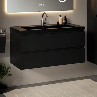 Produktbild von Mirlux Badezimmermöbel-Set Schwarz 100 cm – Schwarzes Waschbecken – Badezimmermöbel-Set – Waschtisch aus schwarz