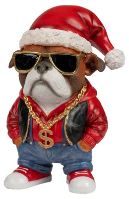 Produktbild von formano Bulldogge Dekofigur mit Weihnachtsmütze & Sonnenbrille 29 cm