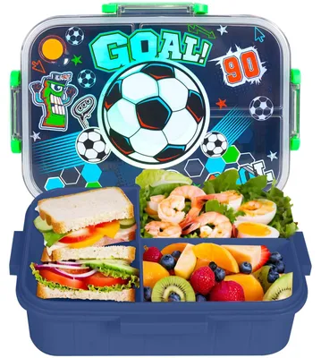 Bento Lunchbox 1200 ml, BPA-frei, 3 Fächer, Fußball-Design