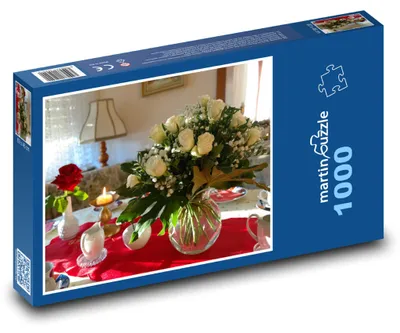 Obrázek produktu pro Puzzle 1000 Bílé růže ve váze - martinpuzzle