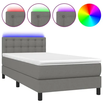Immagine prodotto di vidaXL Letto a molle con materasso e LED in tessuto grigio scuro 90x200 cm