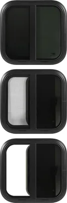 Image de Fenêtres arrondies 600 x 600 mm pour camping-cars, alliage d'aluminium noir, fenêtres coulissantes, résistantes aux UV, moustiquaires amovibles pour caravanes, camping-cars, remorques, épaisseur de paroi 38-43 mm