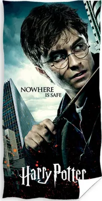 Obrázek produktu pro Dětská plážová osuška HARRY POTTER NEBEZPEČÍ ČÍHÁ VŠUDE, černo-šedá, froté, 70x140cm
