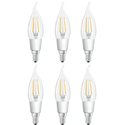 Produktbild von 6 x Osram LED Filament Windstoß Kerze 4,5W = 40W E14 klar 470lm GLOWdim warmweiß 2200K-2700K DIMMBAR