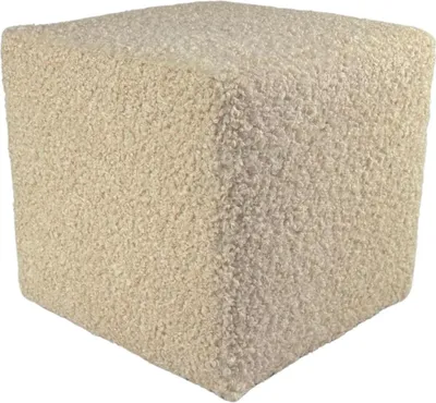 Produktbild von Bouclé-Hocker ROLF 40x40 cm quadratisch – stilvoller Polsterhocker oder Fußhocker aus Teddy-Stoff – Beige