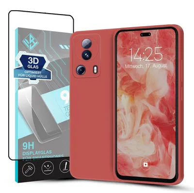 Produktbild von Hülle für Xiaomi 13 Lite 5G mit 9H Displayglas Displayschutz Case Cover Bumper Smartphone Softgrip Schutzhülle Farbe: Rot