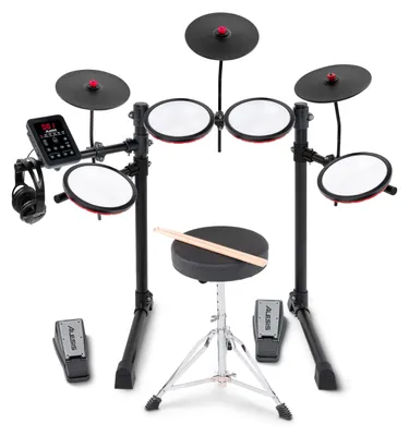 Produktbild von Alesis Turbo Max Schlagzeug Elektronisch mit leisen 8-Zoll Mesh Pads, Lektionen, Bluetooth und Zubehör, faltbar