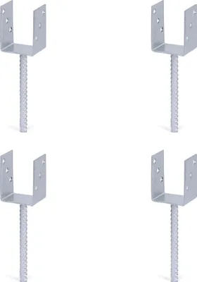 Produktbild von Alberts 4 x U-Pfostenträger mit Riffelstahl-Betonanker, 81x104 mm, Betonanker 200 mm, feuerverzinkt, zum Einbetonieren