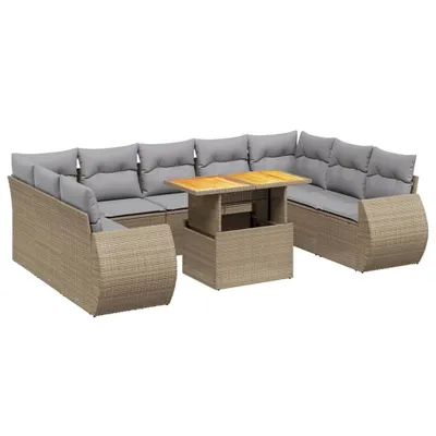 Produktbild von 10-tlg. Garten-Sofagarnitur mit Kissen Beige Poly Rattan