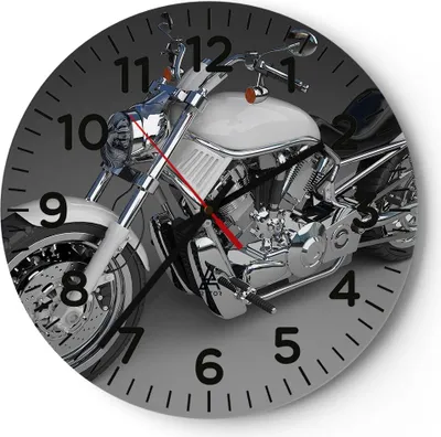 Produktbild von Wanduhr - Rund - Glasuhr - Motorrad Geschwindigkeit Motor - 40x40cm - Schleichendes Uhrwerk - Lautlos - zum Aufhängen bereit - Dekoration Modern - Wanddekoration aus Glas - C4AR40x40-0516