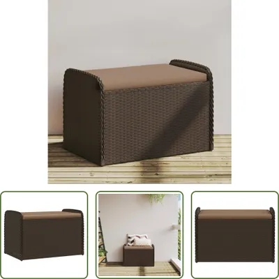 Image de The Living Store Banc avec espace de rangement & coussins Marron 80x51x52 cm Poly rotin