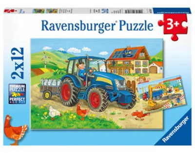 Produktbild von 2 x 12 Teile Ravensburger Kinder Puzzle Baustelle und Bauernhof 07616