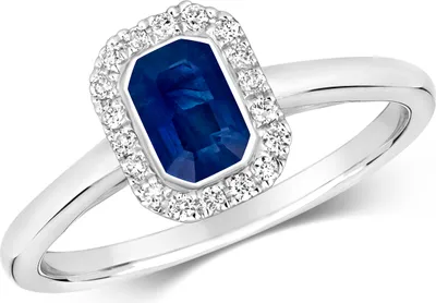 Produktbild von Moderner 9 Karat (375) Weißgold Cluster Damen - Diamant Solitärring Brillant-Schliff 0.11 Karat HI - I1 mit Saphir, 50 (15.9); TRS292209KWRSK
