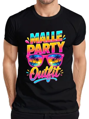 Produktbild von Malle Party Outfit Mallorca Urlaub Saufen Sonnenbrille Ballermann Herren T-Shirt, Schwarz, M