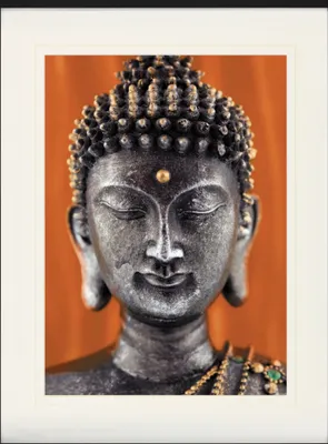 Obrázek produktu pro Buddhismus Zarámovaný obraz s elegantním paspartou | Wall Art | V rámu - Socha Buddhy Oranžová (80 x 60 cm)