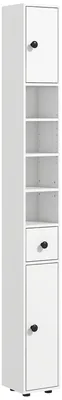 Immagine prodotto di kleankin Mobile Colonna Bagno con Cassetto, 2 Armadietti e 4 Ripiani Aperti, in Legno, 20x20x180 cm, Bianco