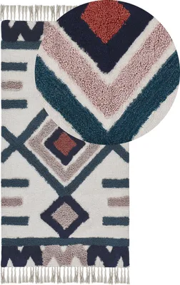 Produktbild von BELIANI Teppich Bunt Baumwolle rechteckig 80 x 150 cm geometrisches Muster Fransen handgewebt Skandinavisch Kurzhaar Kurzflor Bettvorleger Läufer