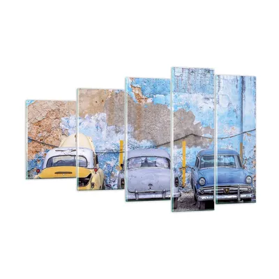 Produktbild von Bilder auf glas - 5 Teile - Havanna Oldtimer Autos - 100x60cm - Glasbilder - Wandbilder - Bilder - zum Aufhängen bereit - Wanddekoration aus Glas - Glas Bilder - Wandbild auf Glas - GEG100x60-4376