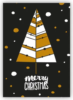 Produktbild von 4x Edle englische, moderne Retro Weihnachtskarte mit Weihnachtsbaum: Merry Christmas