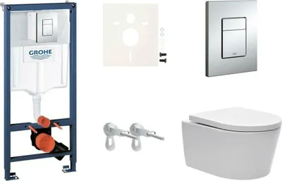 Produktbild von SAT Brevis Wand-WC mit SoftClose WC-Sitz und Grohe Vorwandelement Set für Trockenbau, weiß