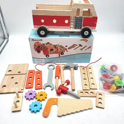 Produktbild von Nauotk Werkzeugkoffer Kinder Werkbank, Montessori Werkzeug Holzspielzeug ab 2 3 4 Jahre, Kinderwerkzeug Spielzeug Werkzeugwagen, Werkzeuggürtel Koffer Lernspiele Geschenk Junge Mädchen ab 3 Jahren