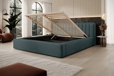 Produktbild von Polsterbett Doppelbett PEORIA Komplettset 180x200cm in Stoff Macau Türkis