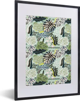 Produktbild von MuchoWow® MuchoWow® Gerahmtes Poster Dschungel - Blätter - Pflanzen 30x40 cm - Poster mit zchwarzem Bilderrahmen - Wandposter Schlafzimmer