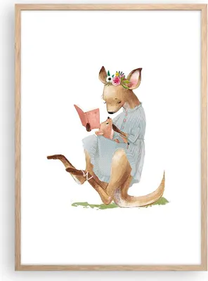 Produktbild von Gerahmtes Poster - Rahmen in heller Eiche - Känguru Mama Kind - 50x70 cm - Wand Bild - Wanddeko - Wandbilder - Kunstposter - Wandposter - Bilderrahmen - Bilder - Kunstdruck - P2NPA50x70-4705