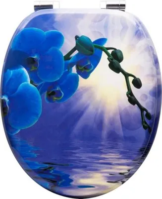 Obrázek produktu pro Antibakteriální WC sedátko - hygienické a elegantní - mechanismus soft-close - modrý potisk orchidejí - 43,8 x 37,8 cm