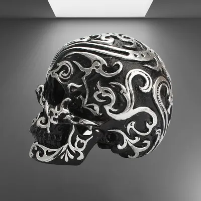 Produktbild von SKULL Collection Totenkopf / Schädel Deko ausgefallenes deSIGN Objekt Schwarz silberfarben "FANTASY No. 27"