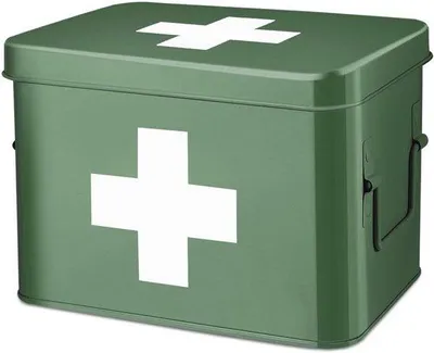 Produktbild von Famanu Erste-Hilfe-Box grün - Vintage Metall-Organizer mit Fächern und abnehmbarem Tablett