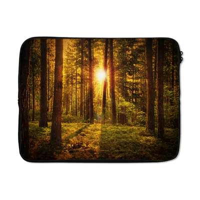 Produktbild von MuchoWow® Laptop Hülle 17 Zoll Laptoptasche Wald - Sonne - Bäume - Natur - Sonnenuntergang - Zipper - Schutzabdeckung