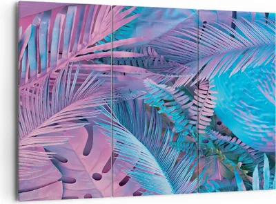 Produktbild von Bild auf Leinwand - Leinwandbild - 3 Teile - Blätter Rosa Blau - 165x110cm - Wand Bild - Wanddeko - Wandbilder - Leinwanddruck - Bilder - Wanddekoration - Leinwand bilder - Wandbild - CE165x110-4401