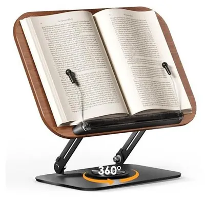 Produktbild von Buchständer, einstellbarer Holzhalter, Leseständer, 360 ° Rotatable, faltbar, Kochbuchhalter -Nebenclip, Präsentationsrezept, Magazin,