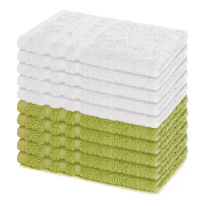 Produktbild von Lavea® 10er Set Gästehandtücher 30x50 cm, Weiche & Saugstarke Gästetücher aus 100% Baumwolle, Frottierserie Elena, Waschbar 60°C – Lindgrün & Weiß
